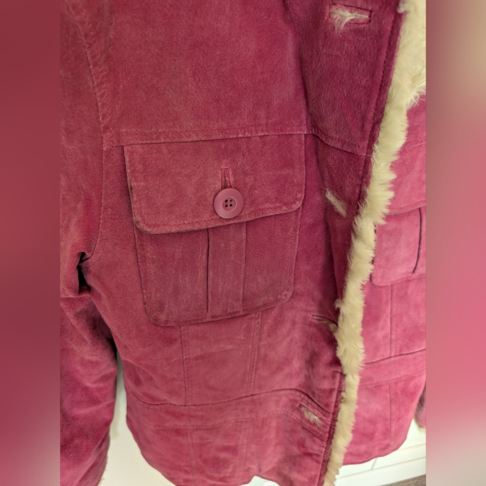 Vintage Wilsons Leather Maxima Pink Suede Jacket Fur Trim Large - Picture 7 of 16